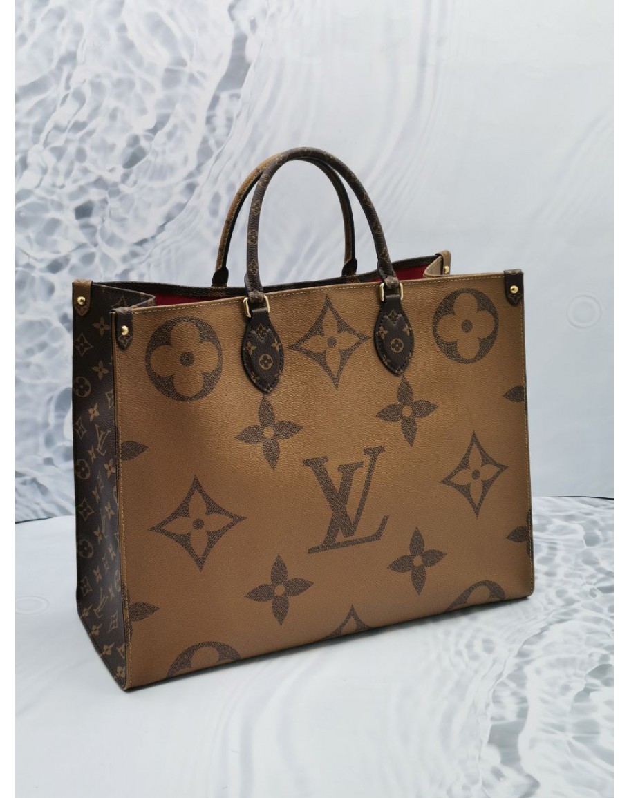 LOUIS VUITTON ON THE GO GM BROWN MONOGRAM REVERSE GOLD HARDWARE HANDLE BAG